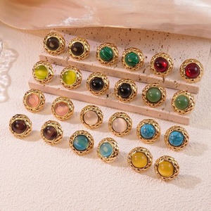 1 paire de boucles d'oreilles en acier inoxydable, opale ronde en résine, plaqué or, bijoux colorés, cadeaux pour femmes et filles - Product Image 5