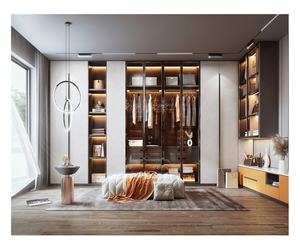 خزانة خشبية بسيطة باب انزلاقي مبني في خزانة ملابس تصميم مع مصباح مرآة - Product Image 5