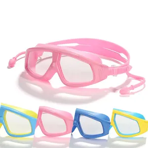 Enfants grand cadre lunettes de natation étanche Anti-buée Protection yeux adolescents avec bouchons d'oreilles lunettes de plongée multicolores