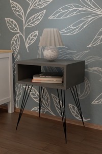 Table de chevet pour chambre à coucher avec étagère de rangement et panneau ouvert, dessus en bois écologique et durable, étagère à livres en panneaux de particules et métal - Product Image 2