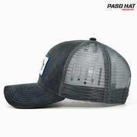 Gorra Trucker de 5 Paneles de Pana y Malla con Logotipo Personalizado, Parche Bordado en 3D, Gorra de Béisbol Vintage con Cierre a Presión