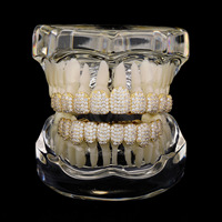 Grillz en laiton plaqué or 14K, 10 dents, zircone cubique ronde 5A 8A, ensemble pour dents supérieures et inférieures, style Hip Hop, bijou buccal pour usage quotidien