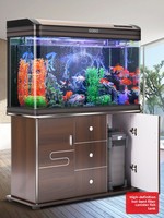 Aquarium Moderne de Luxe pour Poissons Rouges avec Pompes à Eau, Forme Irrégulière, Autoportant, LED Multicolore, en Verre, pour Salon
