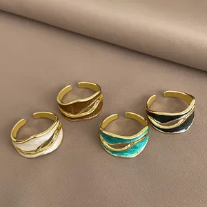 Vershal C-2 High Quality 18k Real Gold Plated Minimalist Irregular Enamel Colorful Ring