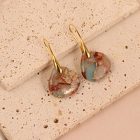 Boucles d'oreilles pendantes en jaspe impérial multicolore de style bohème, plaquées or, avec pierres naturelles, pour femmes