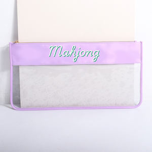 American Mahjong Game Sets PVC Flache tragbare Reiß verschluss tasche MAHJ Club Flieder fliesen Große klare PVC wasserdichte Mahjong Aufbewahrung tasche - Product Image 4