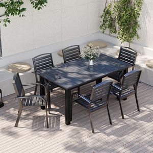 2025 phổ biến hiện đại màu đen Patio bàn ghế không thấm nước vườn bộ với <span class=keywords><strong>WPC</strong></span> đồ gỗ ngoài trời cho Sân khách sạn công viên - Product Image 1