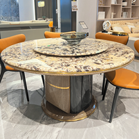 Nouvel ensemble de salle à manger rond haut de gamme 2026 avec plateau en marbre naturel, décoration en métal doré, table et chaises 6 places pour hôtel