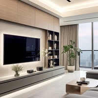 Mueble de TV Moderno de Madera con Diseño de Chimenea con Luz LED, Elevador de Pared para Sala de Estar y Uso en Hoteles