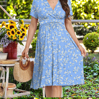 Robe de maternité vintage DreamGlee, robe enveloppante pour baby shower, allaitement, motif floral, midi, lavable, bleu et blanc, taille L