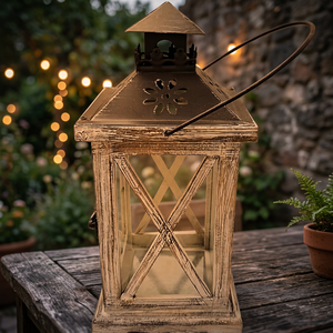 Farol Redondo Único de Estilo Marroquí de Madera con Contenedor de Vela de Hormigón, Vidrio y Portavelas de Mármol de Alta Calidad - Product Image 3