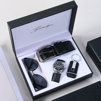Ensemble cadeau pour homme d'affaires personnalisé, coffret cadeau exquis, ceinture en cuir noir, montre, lunettes de soleil, porte-clés, cadeau pour la fête des pères, anniversaire, cadeau pour le marié