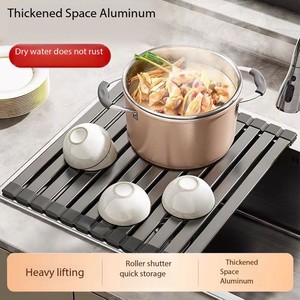 Estante de Almacenamiento de Platos Plegable de Doble Nivel, de Aluminio y ABS, para Montar en la Pared del Baño - Product Image 2