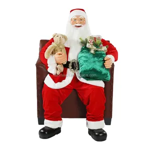 Papai noel com animação natalina, sofá de natal de 100cm com iluminação musical, ornamentos, coleção de estatueta tradicional para férias