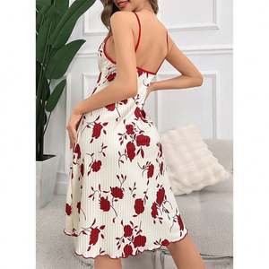 Robe longue élégante à fleurs Sfy-y1488 pour femmes, chemise de nuit sans manches, nœud devant, chemise de nuit décontractée, vêtements de nuit - Product Image 3
