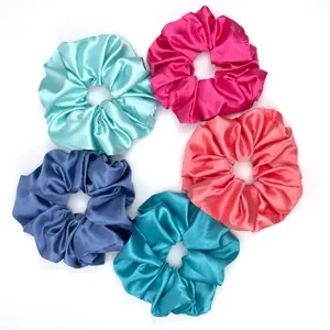 2024Custom Large 17cm Silk designer Hair Ties Scrunchy Hair Band100%Vegan Satin Elastic Big Hair Scrunchies for Women ponytail