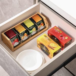Bamboo <b>Tea</b> Bag Storage <b>Box</b> With Compartments For Drawer Organizer Office Desktop Use - Product Image 1