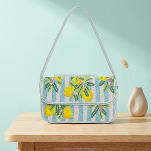 High Quality Glass Beaded Pearl Soft Flap Shoulder Evening Bag with Lemon Embroidery Handmade Casual Daily & Party Use - Product Image 2