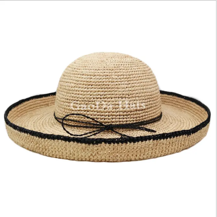 C geniş ağız rafya saman tığ yaz şapka kadınlar için plaj şapkası saman