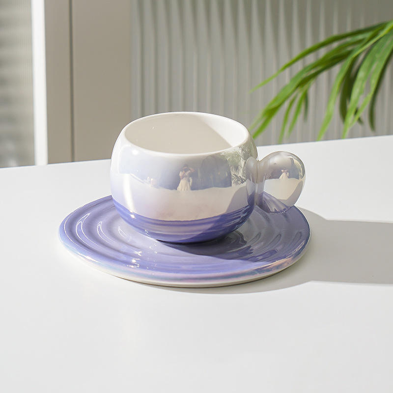 Gradient purple milk ring coffee cup and saucer