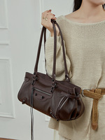 Sac de moto tendance ABG Spicy Girl en cuir véritable avec rivets, doublure en toile, fermeture éclair, bandoulière unique et surpiqûres