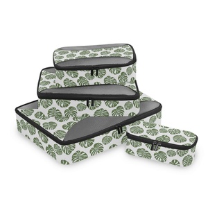 Lot de 4 cubes de rangement de voyage pliables en maille transparente, motif feuilles de Monstera, design Hawaï, personnalisables, pour bagages - Product Image 2