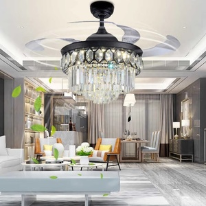 ไฟ LED พัดลมหรี่แสงได้6สปีดสำหรับห้องนั่งเล่นห้องนอนห้องรับประทานอาหารพร้อมดีไซน์จี้คริสตัลที่มองไม่เห็น - Product Image 6