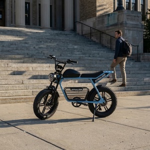 Vélo électrique vintage cool avec un grand phare rond, vélo élégant à pneus larges pour les déplacements sur le campus universitaire - Product Image 3