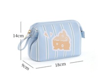 Pochette de maquillage à imprimé de dessin animé mignon, fermeture éclair, grande capacité, portable, sac de rangement pour cosmétiques et articles de toilette, organiseur de maquillage pour femmes