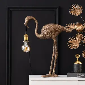 Modern sanat soyut dekor hayvan heykel lambader altın reçine Flamingo lüks zemin lambası iç