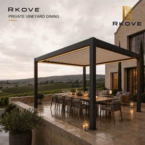 Pérgola Comercial de Aluminio RKOVE RK-S2 con Techo de Láminas Motorizadas y Luz LED para Patio de Comedor de Restaurante al Aire Libre - Product Image 2