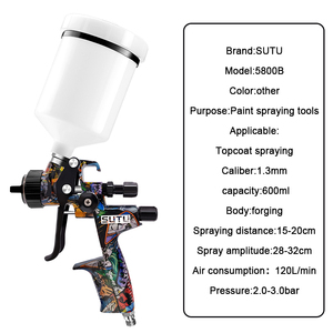 <span class=keywords><strong>Pistolet</strong></span> à peinture <span class=keywords><strong>pneumatique</strong></span> Sutu 5800 avec buse en acier inoxydable de 1,3/1,7 mm et pot sans rinçage pour la peinture automobile et de meubles - Product Image 2