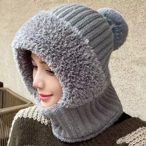 Chapeau d'hiver en polaire épaisse, tricoté, avec écharpe et masque intégrés, coupe-vent, chaud, pour le cyclisme, anti-froid, chapeau pour femme, protection du cou - Product Image 6