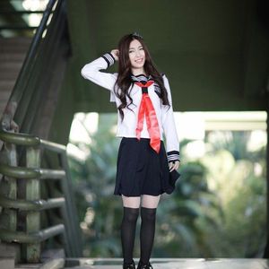Noir blanc style manches longues marine fille japonaise écoliers uniformes scolaires - Product Image 2