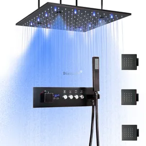 LED Shower Shower Display Digital Suhu Konstan Set Kepala Pancuran LED Kabut Hujan 16 Inci Kamar Mandi dengan Jet Pijat