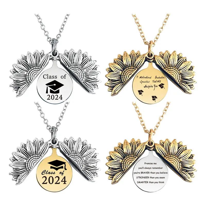 Ywganggu High Quality Stainless Steel Can Open Sunflower Necklace Personalized Graduation Name Necklace Engraved Jewelry