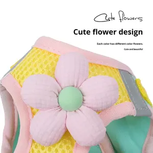 Novo Colete para Gato e Cachorro Estilo Arnês Anti-Fuga Cobertura Total Padrão Floral em Malha de Poliéster Tamanho Pequeno/Médio - Product Image 4