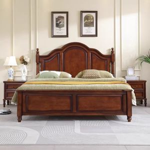 Cama de Madera Maciza Estilo Americano de 1.8M, Cama Doble con Almacenamiento, Muebles para Dormitorio Principal, Artesanía en Madera de Caucho - Product Image 2
