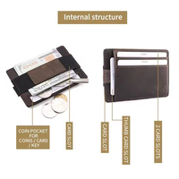 Portefeuille fin pour cartes de crédit avec poche avant pour hommes, blocage RFID, en cuir Crazy Horse, étui mince pour cartes, avec sangle de traction, fabrication OEM