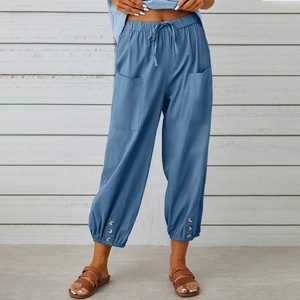 Pantaloni Palazzo da <span class=keywords><strong>Donna</strong></span> in Cotone e <span class=keywords><strong>Lino</strong></span> 2025, Taglie Forti fino a 5XL, Vestibilità Ampia, Tinta Unita - Product Image 6