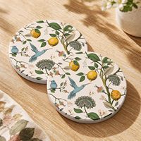 Sous-verres absorbants en céramique pour femmes, motif oiseau et citron beige, style Cottagecore, avec support en liège pour table basse, bureau, maison