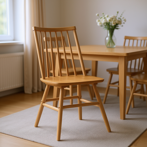 Silla de Comedor Windsor de Roble Natural con Respaldo Curvo, Silla Lateral de Madera, Diseño Moderno, Muebles para el Hogar - Product Image 2