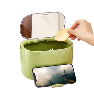 2023 Creative Products Portable Desktop Trash Can With Phone Holder Mini Pressing Automatic Waste Bin Rubbish Container In Car