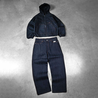 Ensemble en denim : Veste à logo personnalisé, sweat à capuche en denim et pantalon en jean selvedge japonais original de récupération – Fabrication rapide