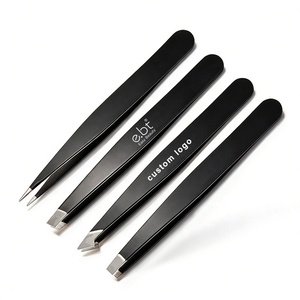 Kit de 4 pinces à <span class=keywords><strong>épiler</strong></span> en acier inoxydable satiné à marque privée, instruments de beauté pointus et courbés <span class=keywords><strong>pour</strong></span> extensions de <span class=keywords><strong>sourcils</strong></span> - Product Image 1