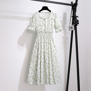 Vestido floral de verano caliente para mujer Nuevo estilo retro francés Tela wosted ecológica decorada con botones de encaje Diamantes - Product Image 4