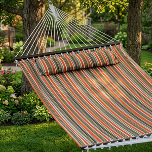 Outdoor Foldable Quilted Cotton Hammock Spreader Bar Pillow Heavy-Duty Patio Garden Swing <b>Bed</b> Double Camping Backyard Lounge - Product Image 2