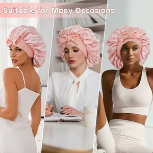 Anpassbares Logo Verstellbare Seiden-Satin Haarbonnet Luxuriöses Bindeband Langer Schwanz Einlagige Mütze Schlafmütze für Frauen - Product Image 4