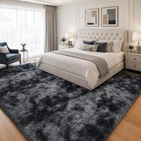 Tapis d'appoint moelleux pour salon et chambre, tapis à poils longs noir et gris