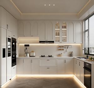 Juego de Muebles de Cocina Modernos de Estilo Francés con Acabado en Marfil - Iluminación LED y Nichos de Vidrio, Almacenamiento Elegante para Hogares de Lujo Contemporáneos - Product Image 2